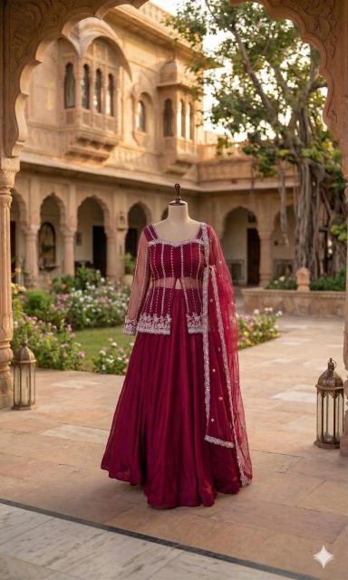 HB 251 Rangoli silk maroon Wholesale lehenga market in Chandni Chowk - wholesale export